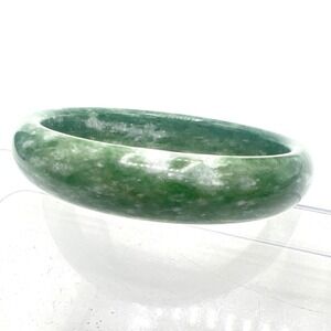 Vtg Unisex Natural Stone Bangle Bracelet Serpentine Green White Marbled Hololith